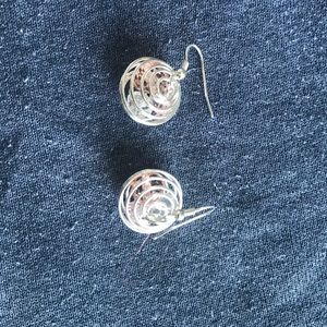 Cute Unique Pink Bead Silver Dangle Earrings